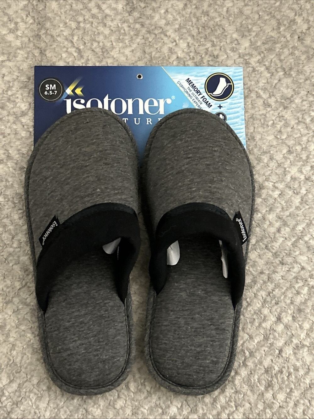 ISOTONER Campbell Jersey Slide Slippers Memory Foam BLACK Women's size 6.5-7